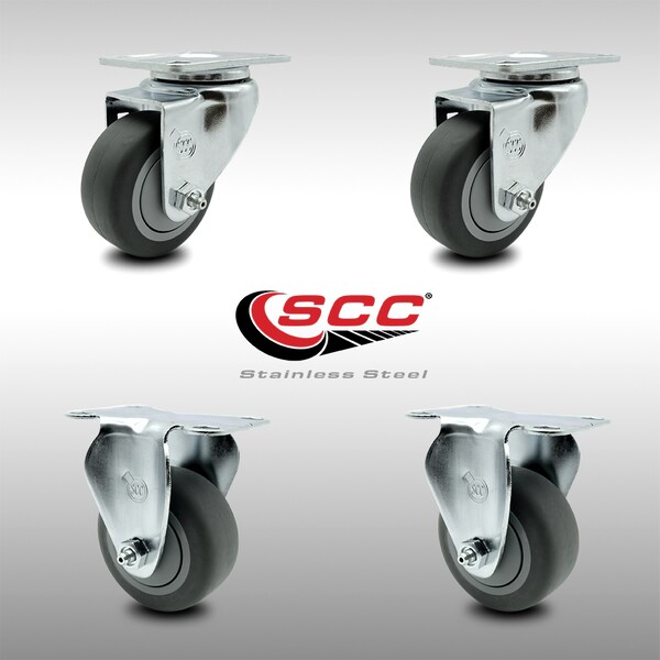 3.5 Inch SS Thermoplastic Rubber Wheel Swivel Top Plate Caster Set with 2 Rigid